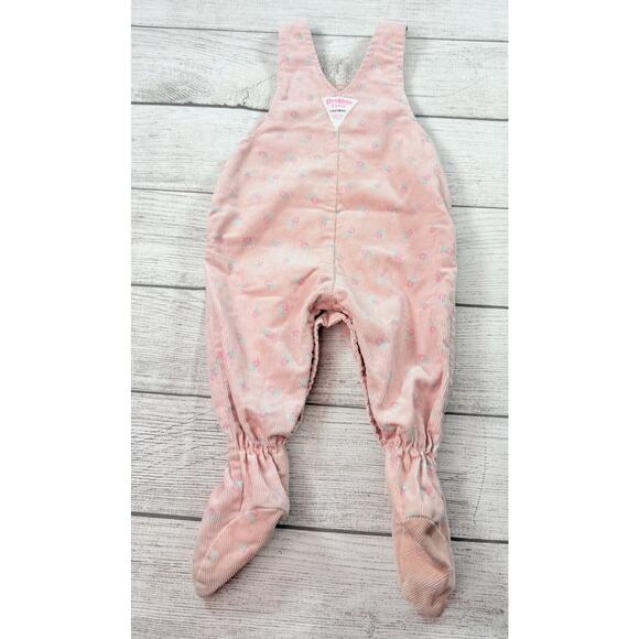 Osh Kosh B’gosh Vintage Footed Floral Overalls Corduroy Pink Baby Size 6/9 Month - Picture 6 of 11
